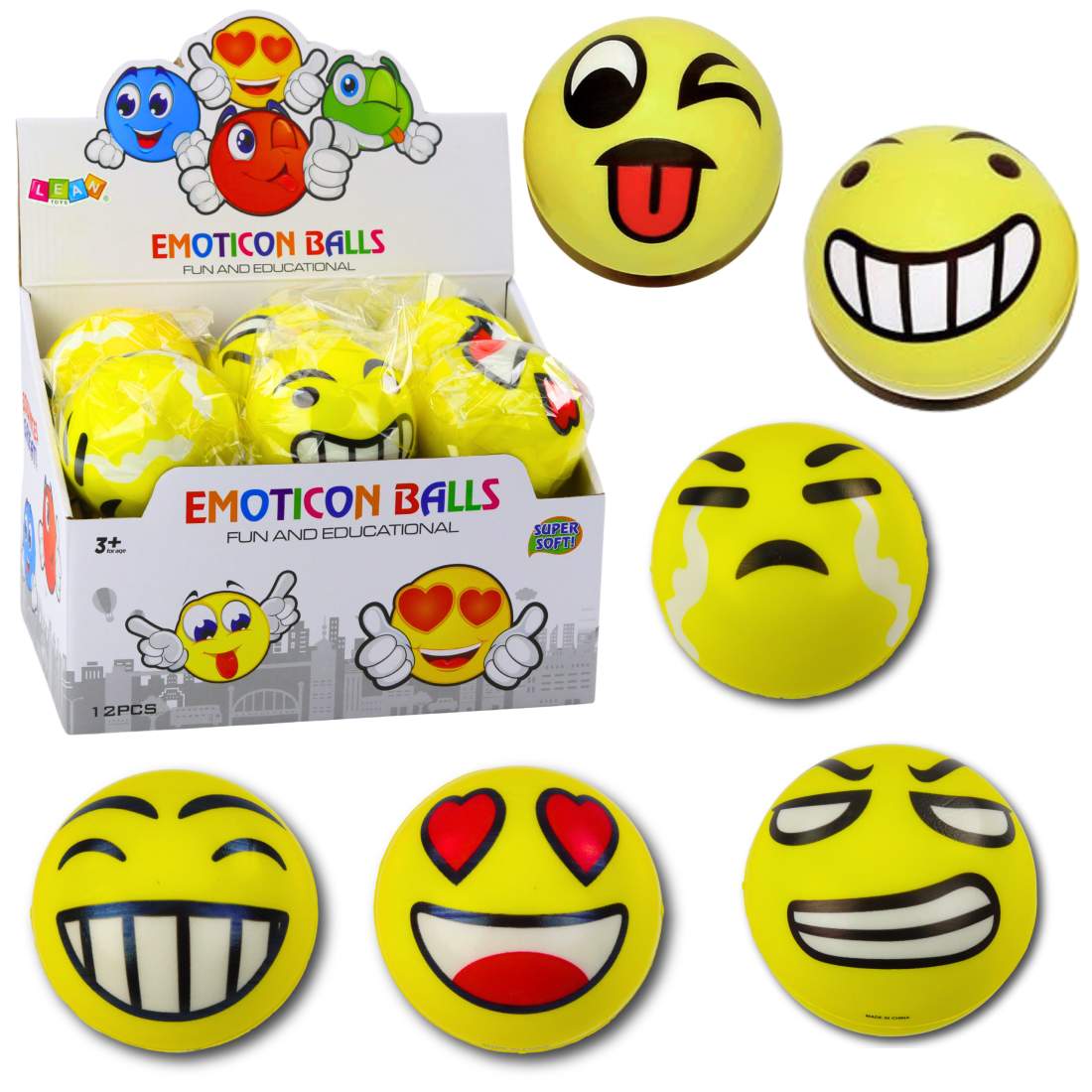 Gul skum Stressboll, Emoji Design, 10 cm | Hem & Hobby | Pryloteket