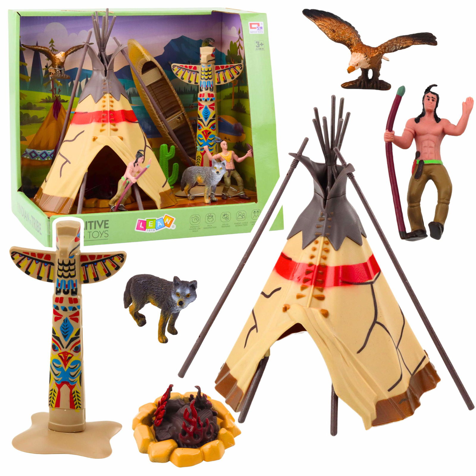 Indian Village Legesæt – Figurer, Tipi, Kano, Totem