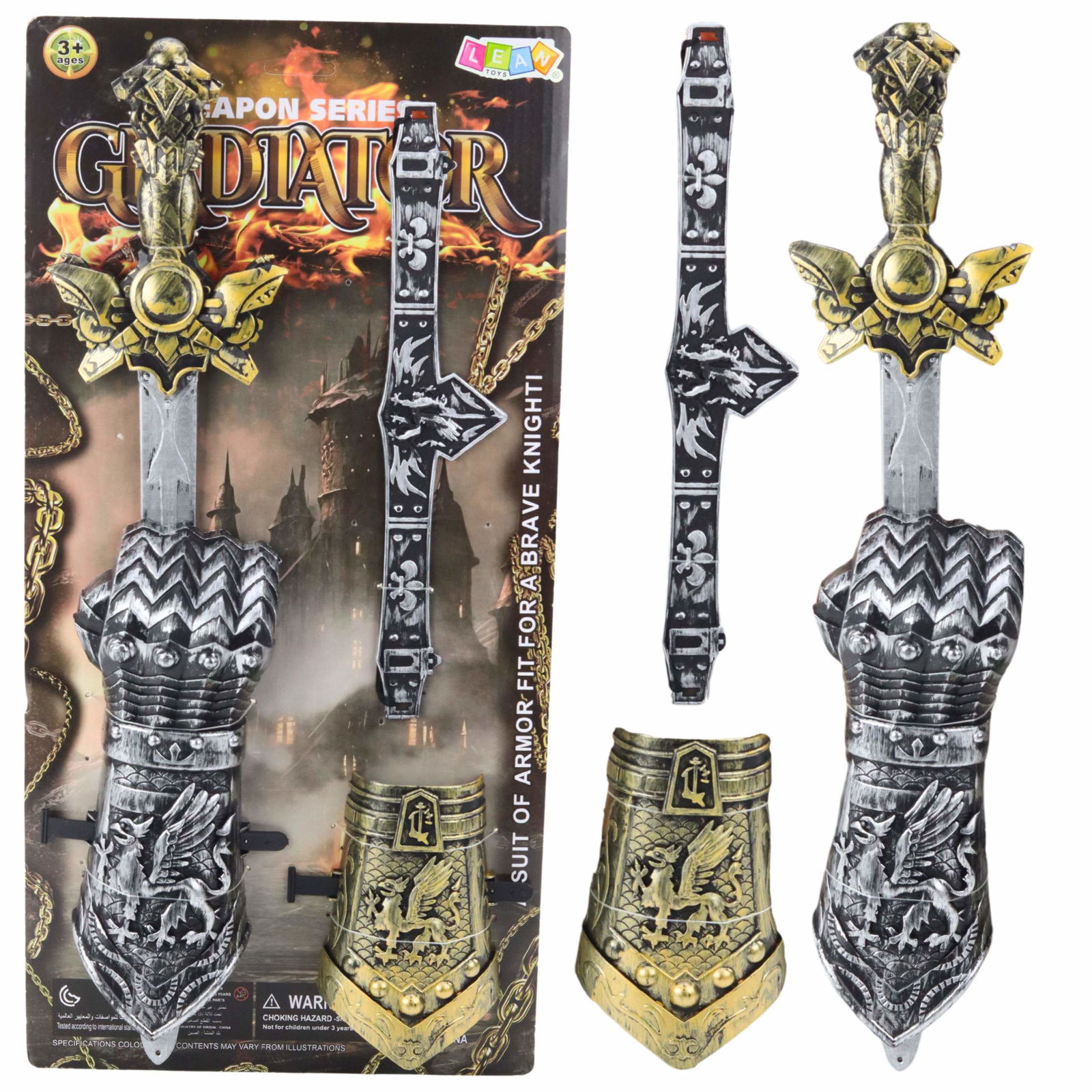 Gladiator Knight Sæt: Sværd, vagter, dekoreret bælte