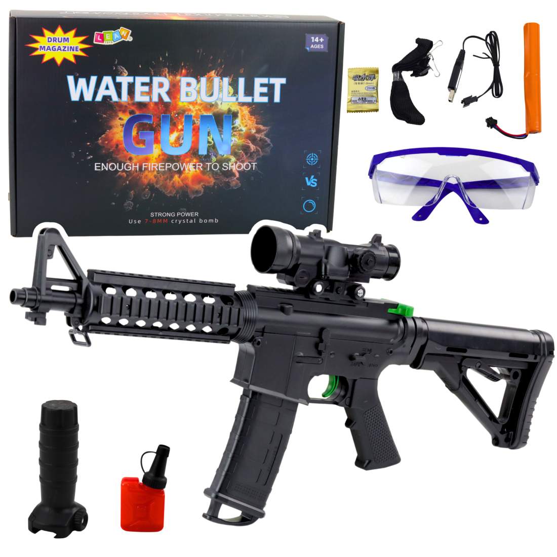 Water Gel Ball Blaster med scope och glasögon, svart, 86cm | Hem & Hobby | Pryloteket