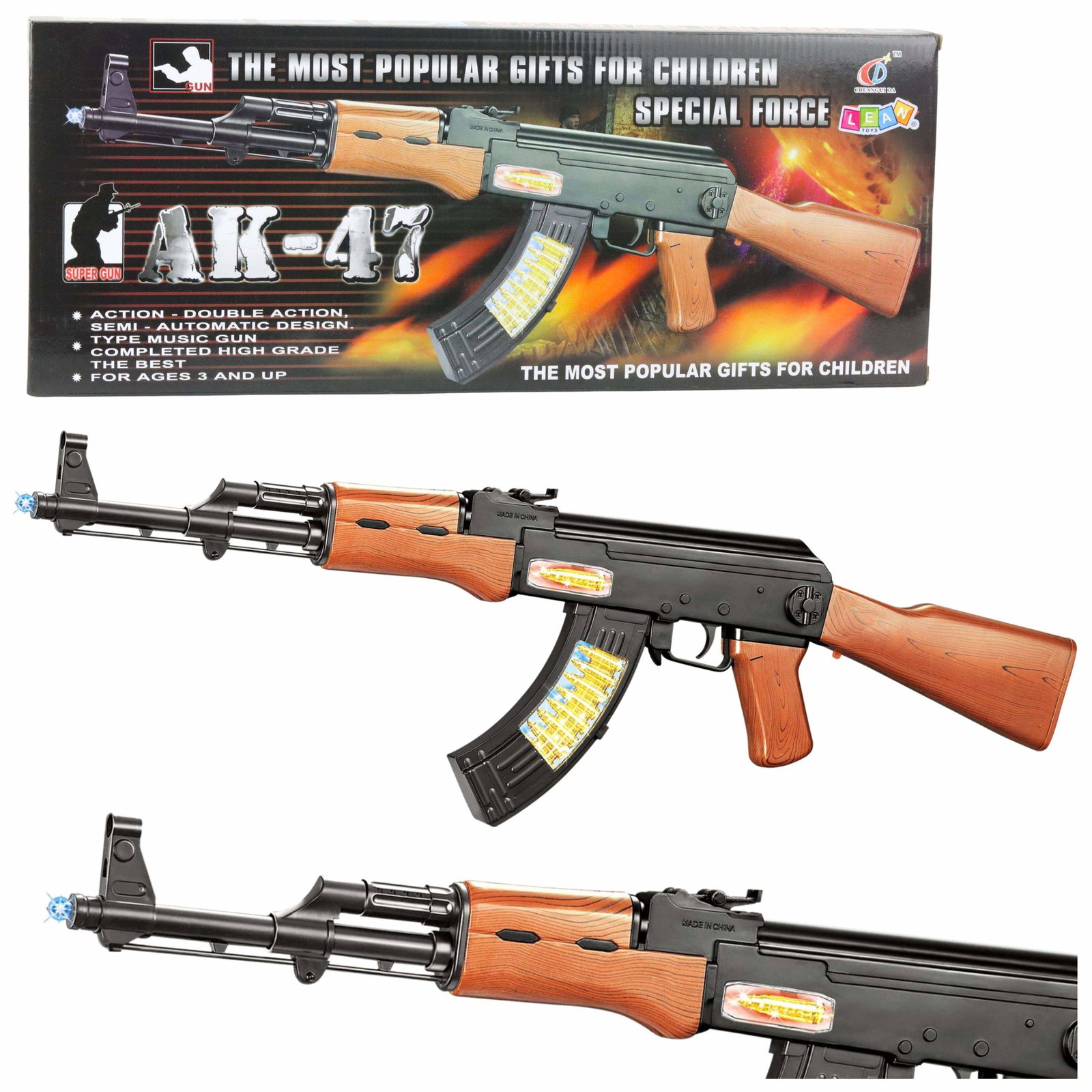 Toy AK-47 Pistol til børn med lys og lyde, 68,5 cm