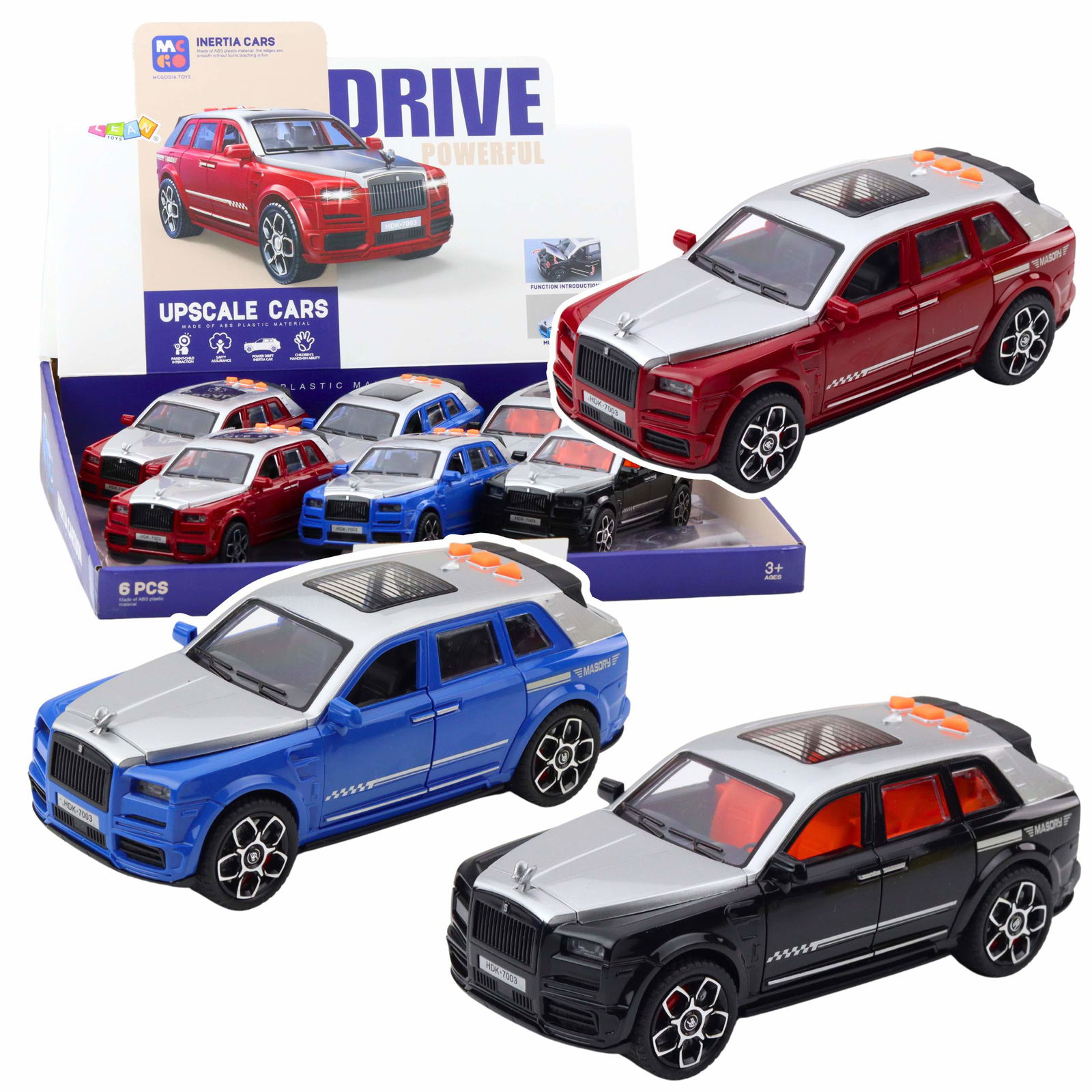 Legetøjsbil med åbne døre, lys og lyde