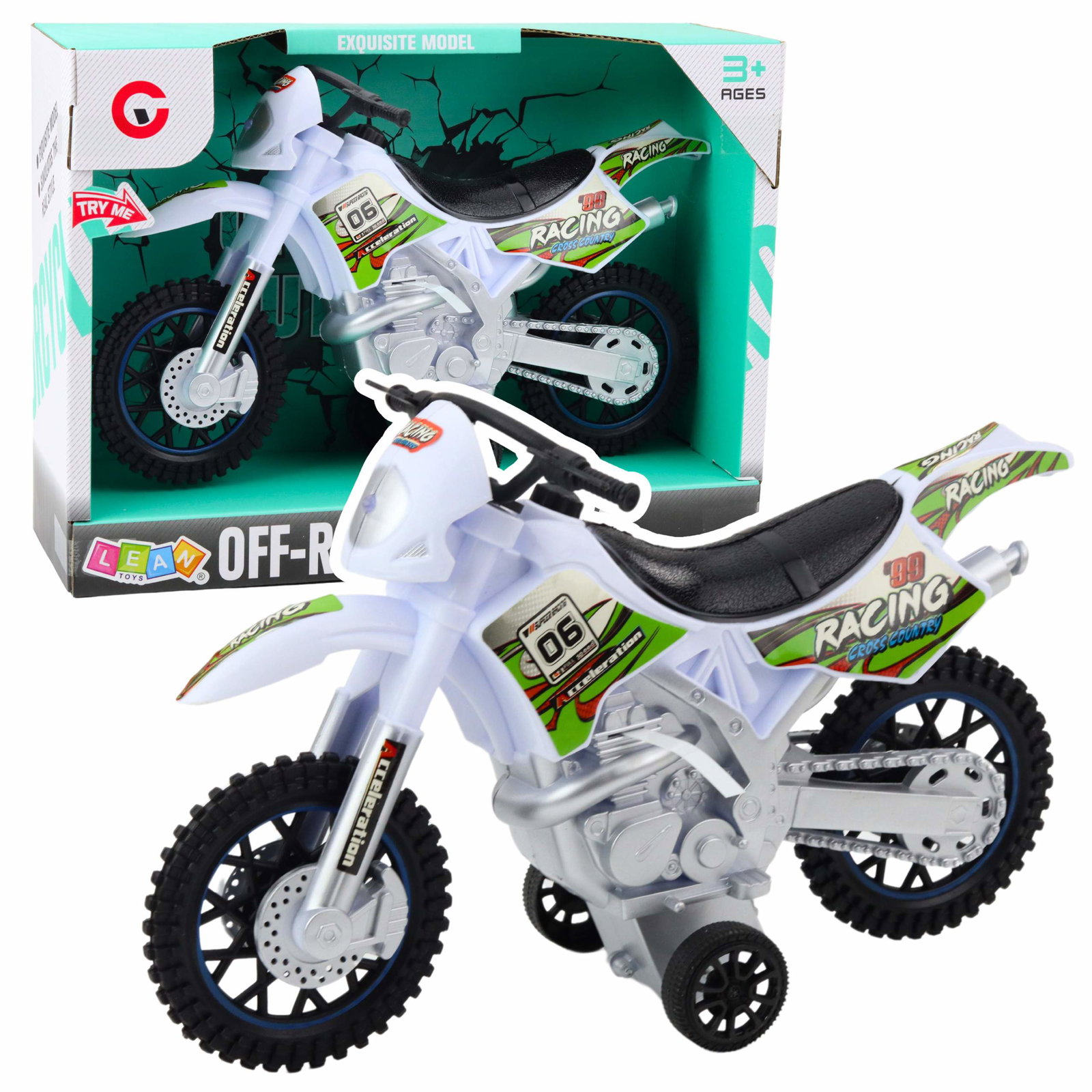 Off-Road Dirt Bike med lys og lyd, hvid