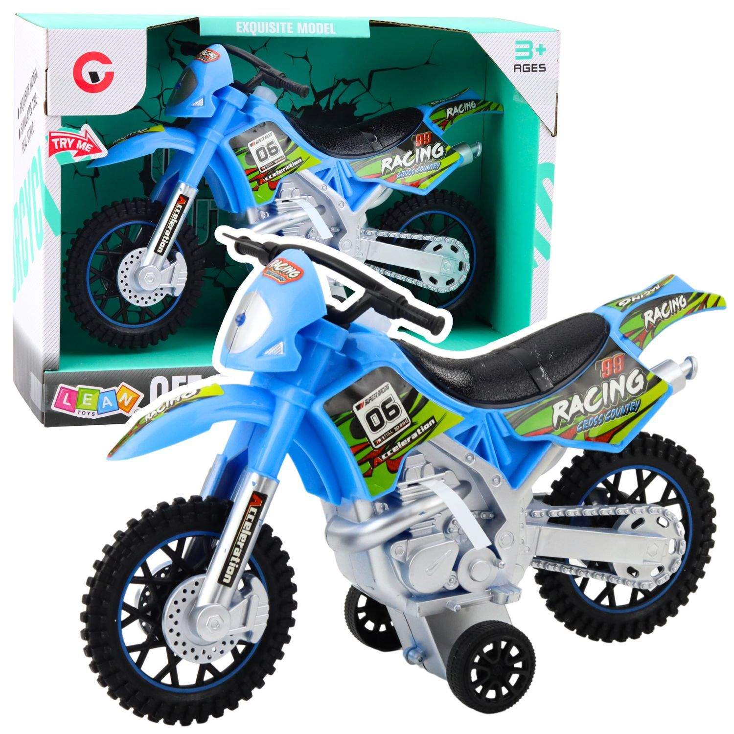 Off-road blå motocrosscykel med lys og lyd