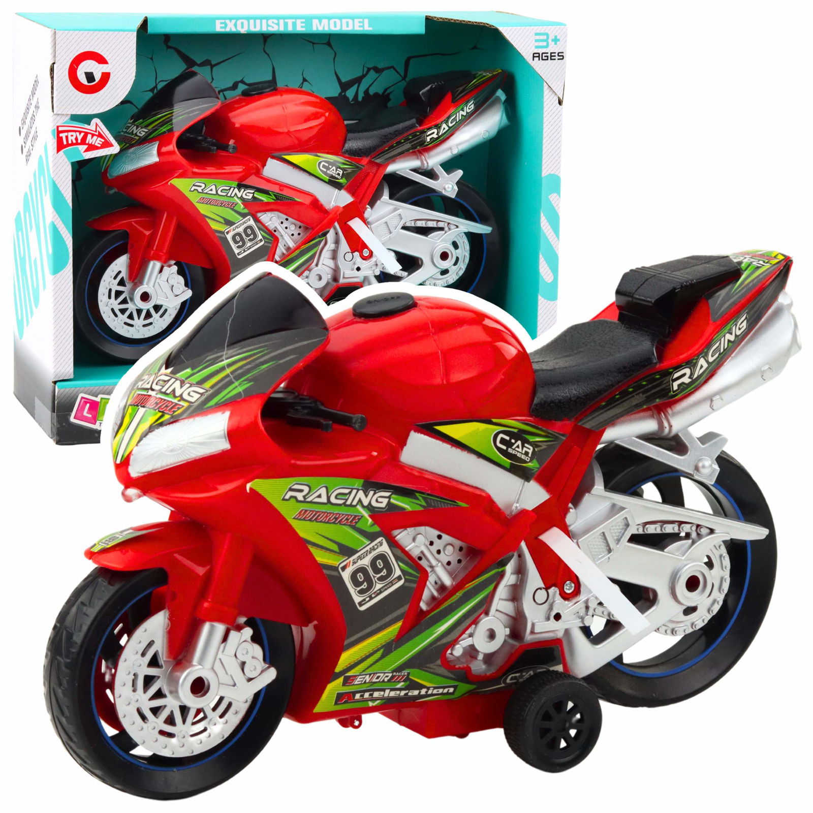 Rød racermotorcykel med lys og lyde