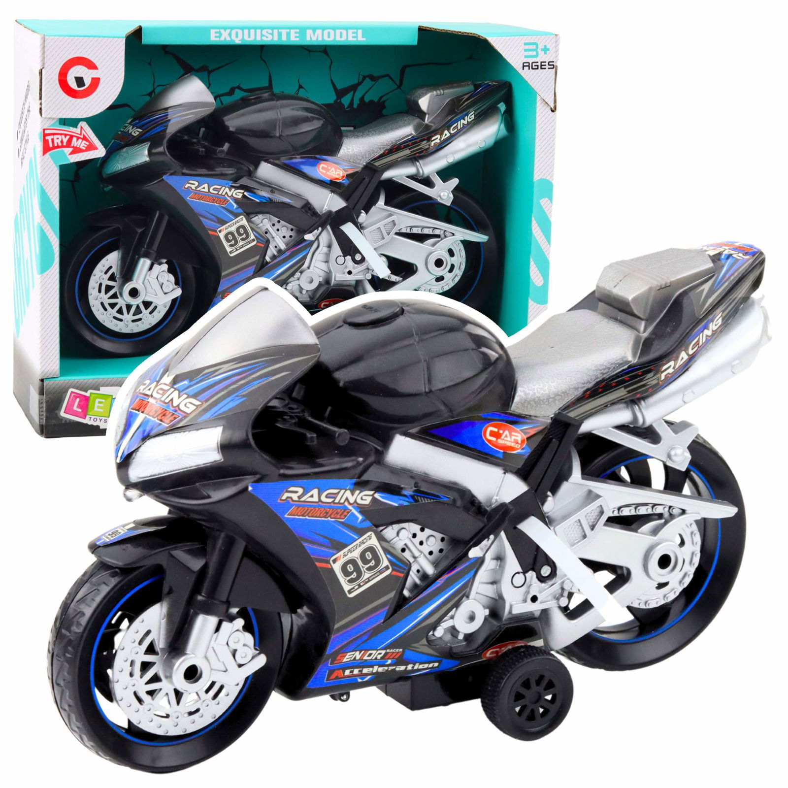 Racing motorcykelleksak med ljus och ljud, svart-blå | Hem & Hobby | Pryloteket