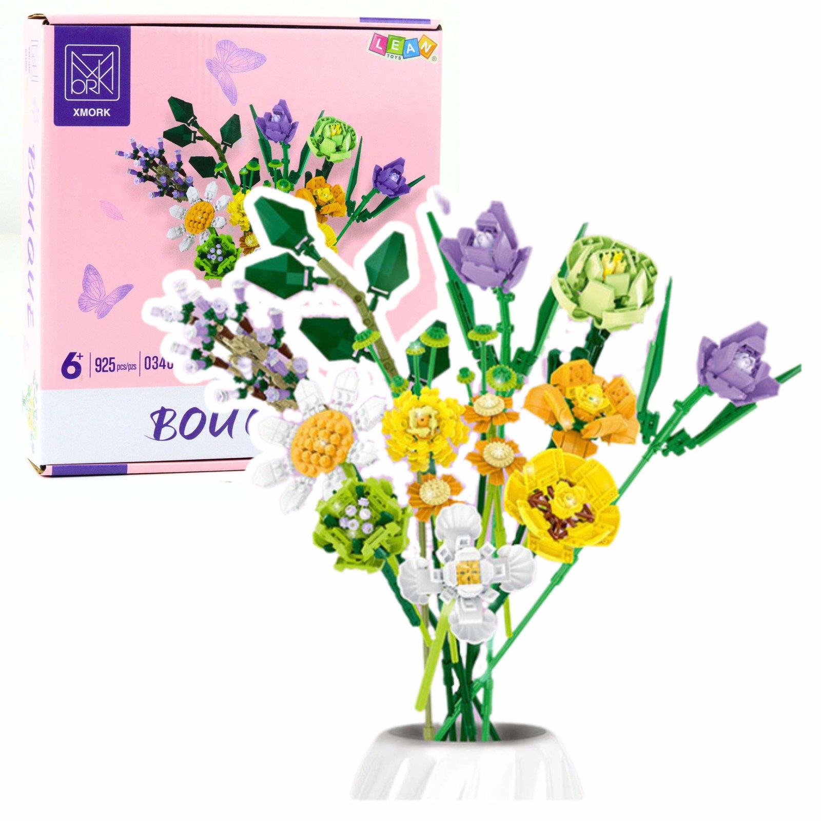 Byggeklodser Blomsterbuket, 925 stykker, farverig