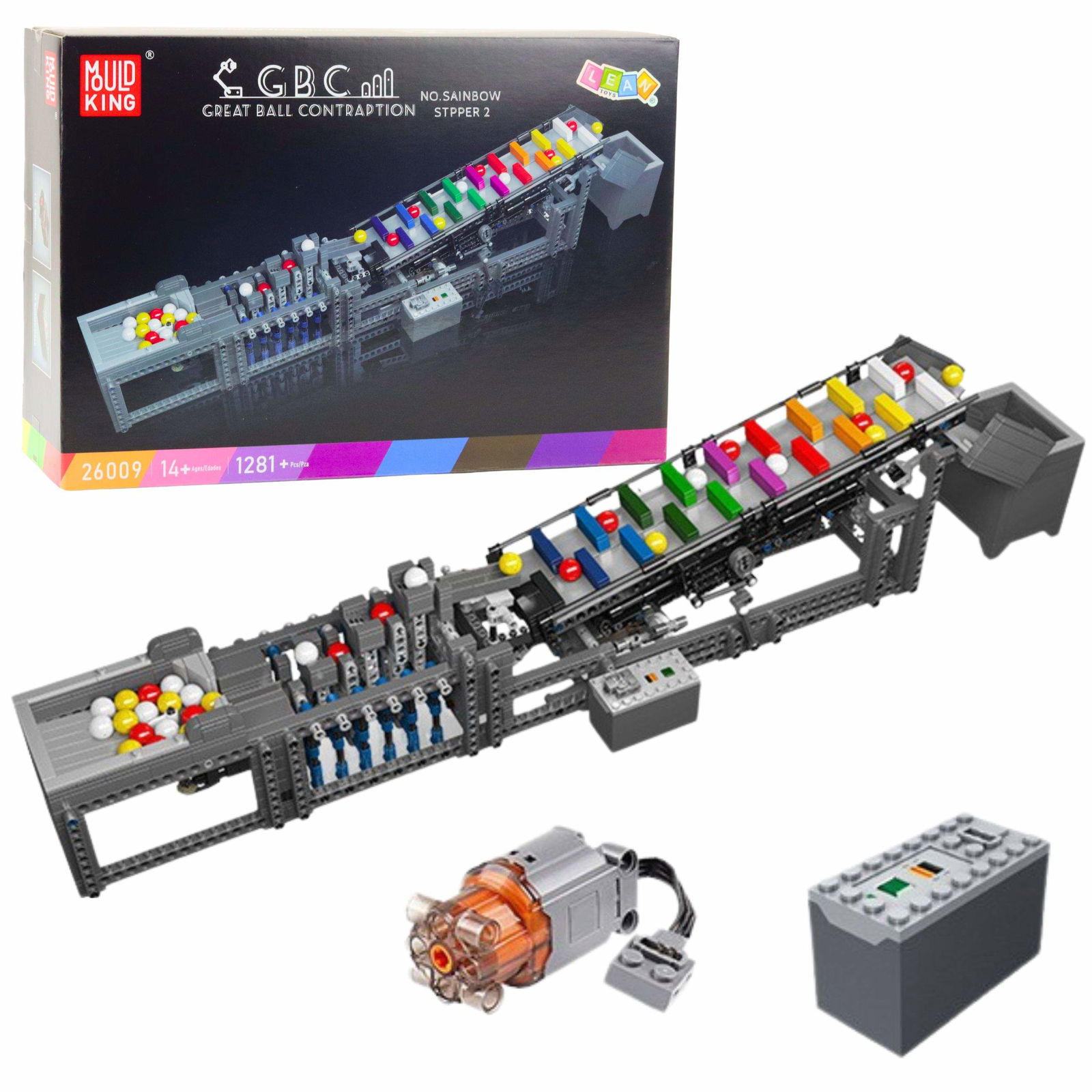 Marmorløb byggeklodser med elektrisk motor, 1281 stykker