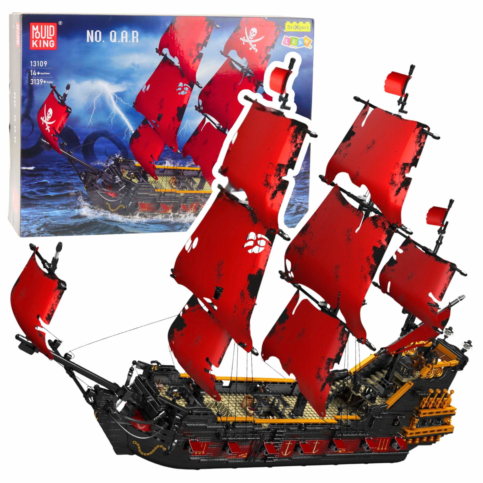 Piratskibs byggeklodser, røde sejl, 3139 stk