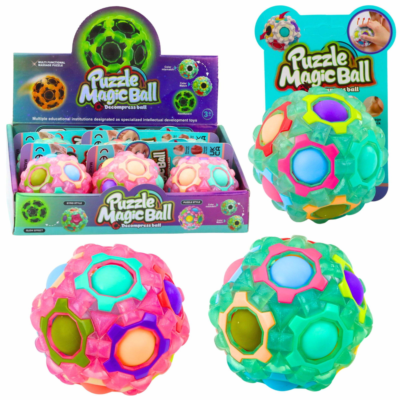 Fluorescerende puslespil med pigge, 7 cm