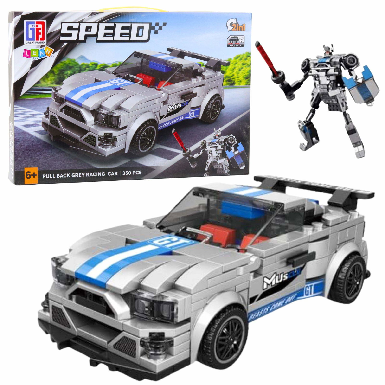 Byggklossar Bilrobot 2-i-1 Blå-Grå 350 st | Hem & Hobby | Pryloteket