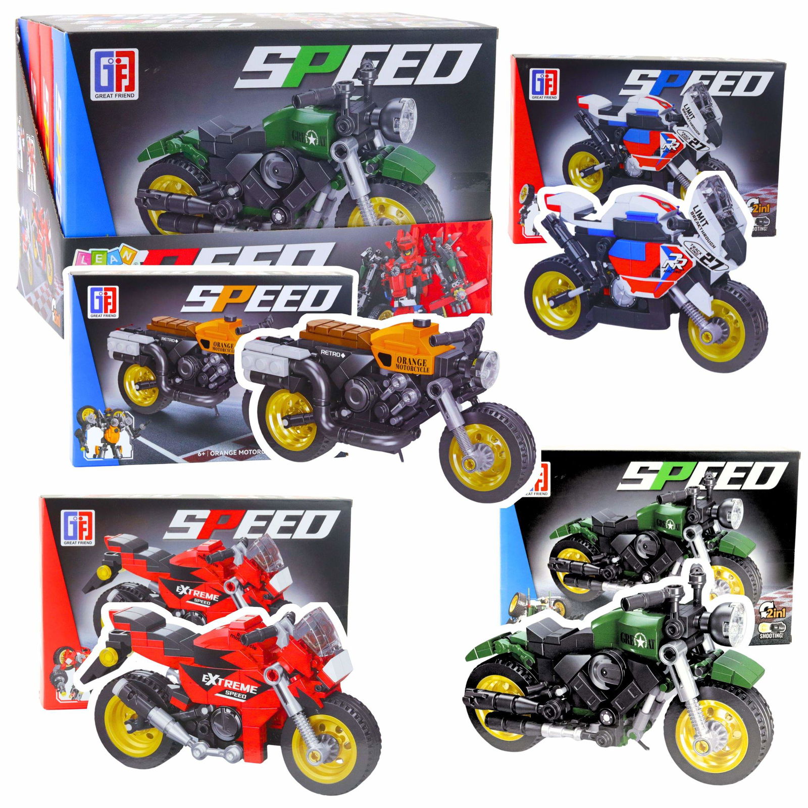 2-i-1 Motorcykel Robot Byggeklods Sæt, 217-222 stk