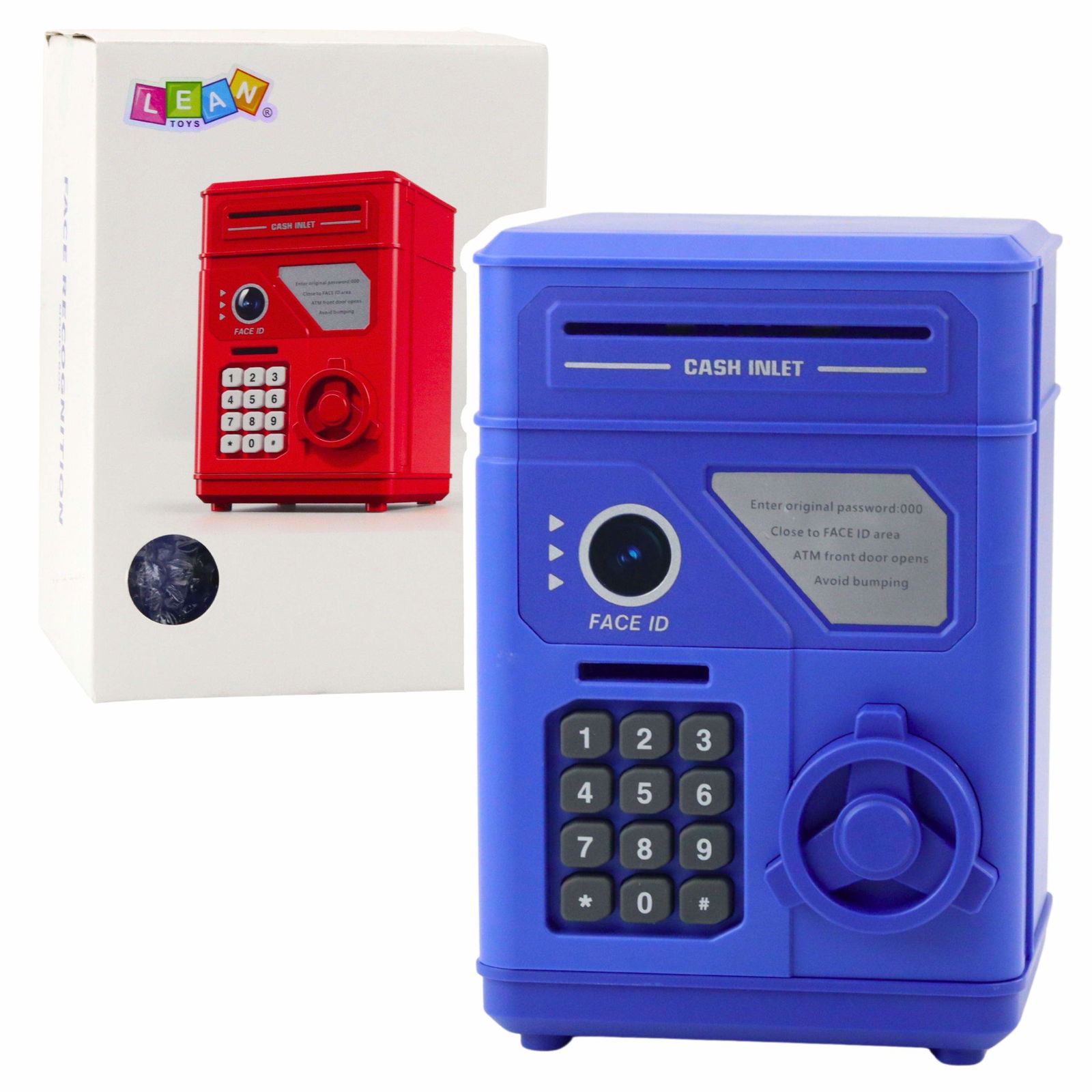 Elektronisk pengeautomat Sparegris med PIN-kode til børn, blå