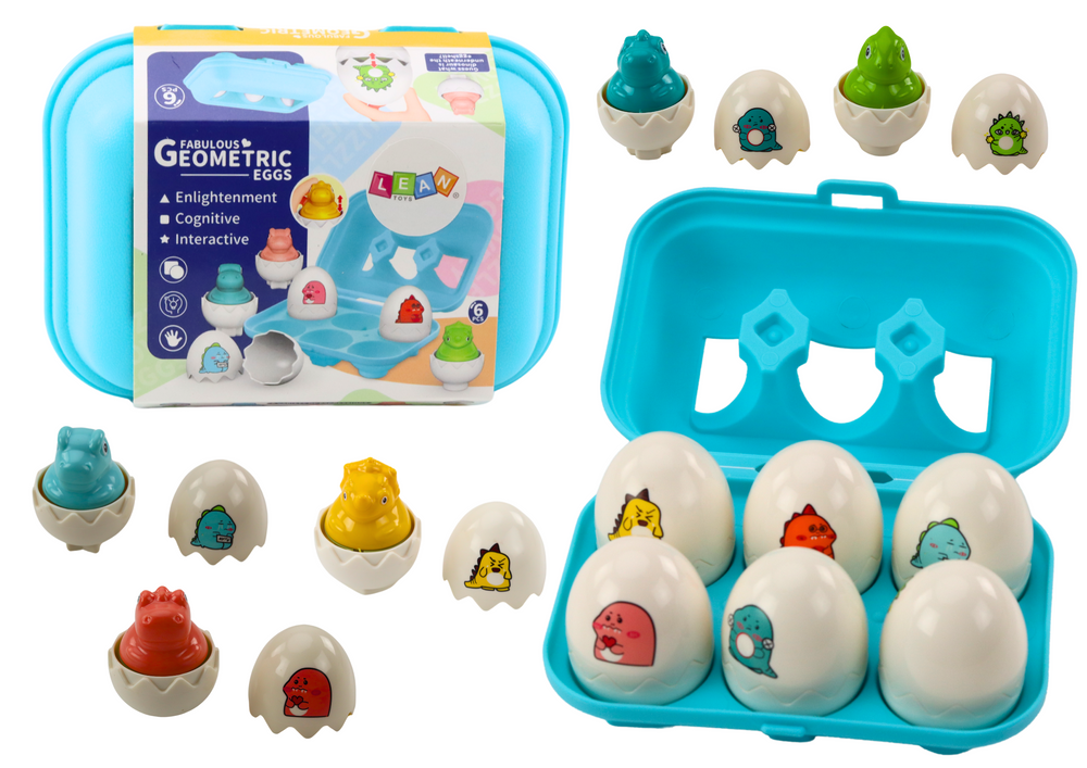 Sæt med seks farverige geometriske dinosauræg