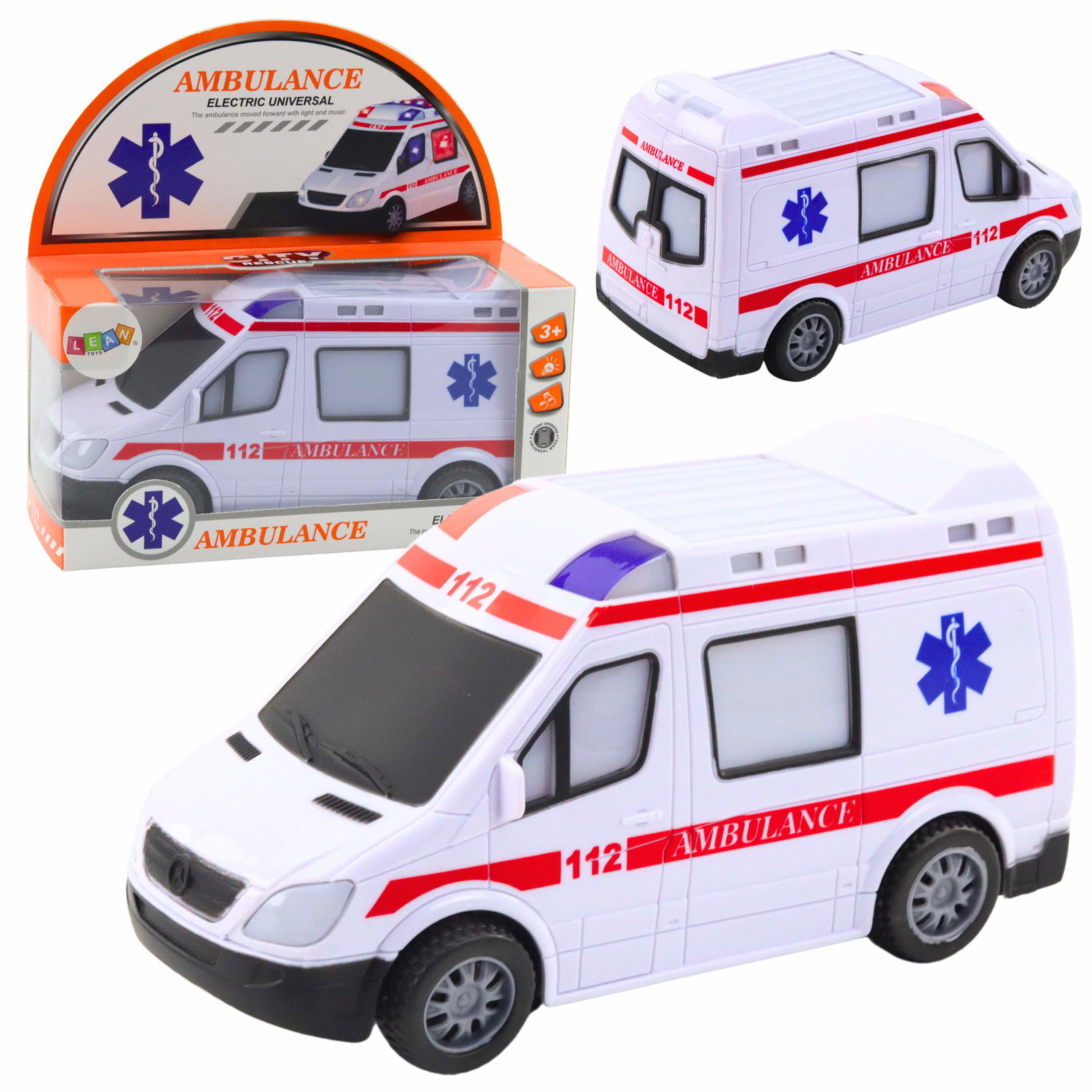 Legetøjsambulance med lys og lyde, batteridrevet