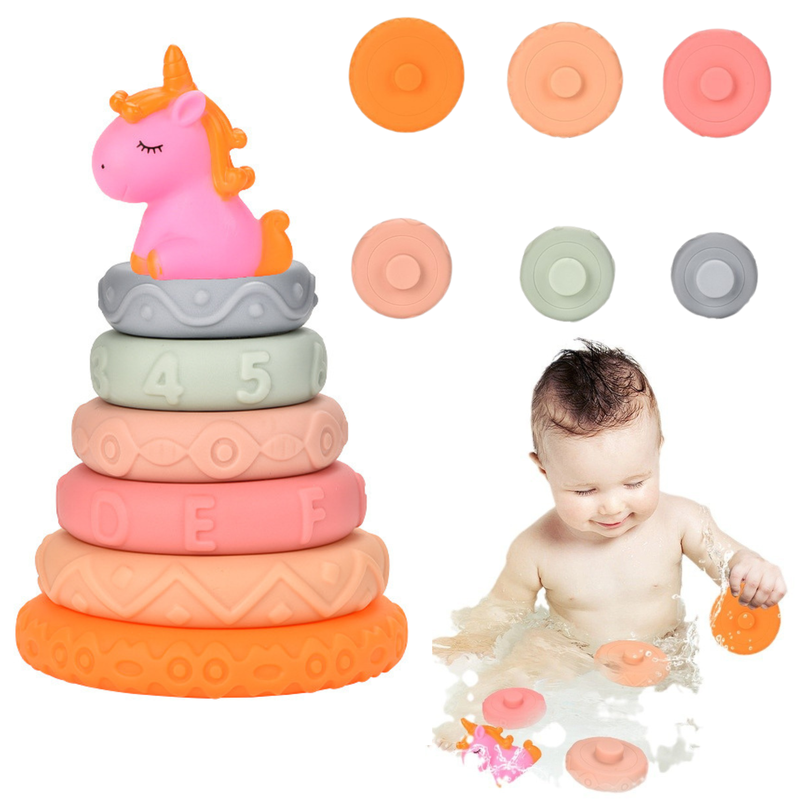 Unicorn Soft Rubber Baby Stacking Blocks Tower | Hem & Hobby | Pryloteket