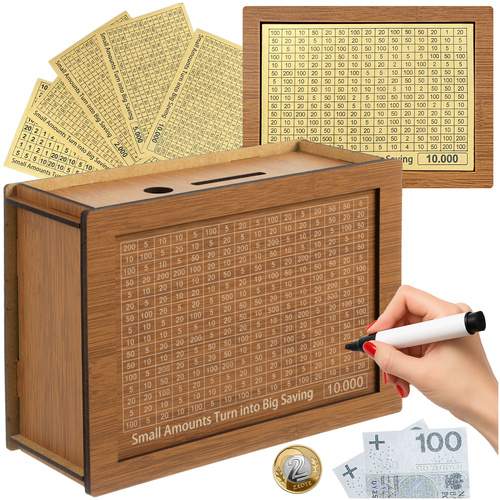 Træsparebøsse med puslespil – Spar 10.000 kr.-udfordring