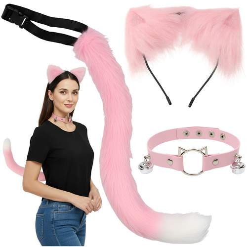3-delt kat/ræv kostume, pink, Ruhhy 26585