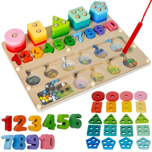 Montessori træsorterer – 3-i-1 pædagogisk legetøj 30x22,5 cm