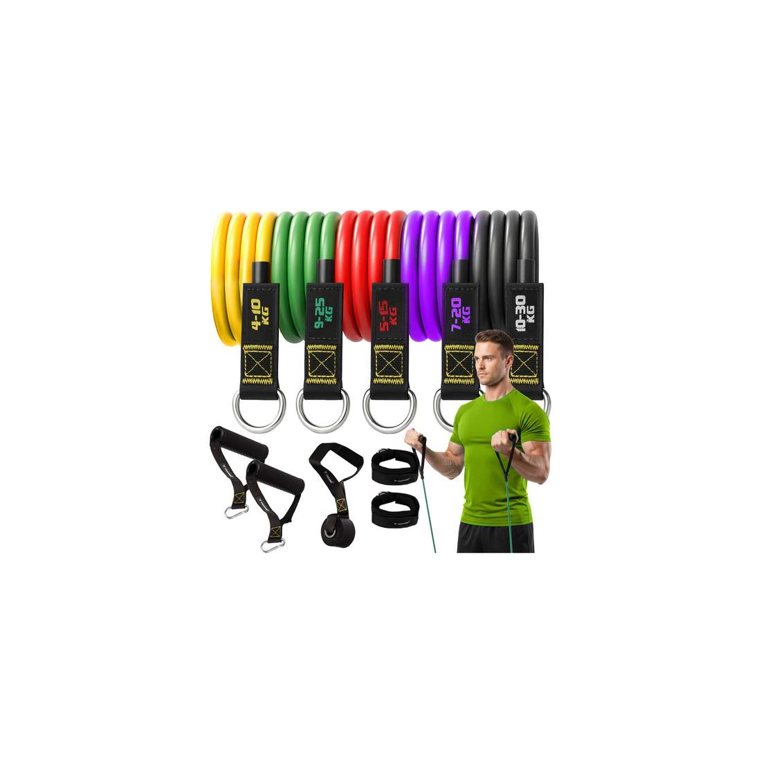 Set med motståndsband – 5 nivåer, slitstark latex, helkroppsträning | Hem & Hobby | Pryloteket