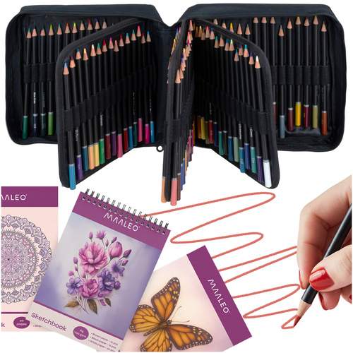 120-farvet kunstsæt med skitseblok og lynlåsetui