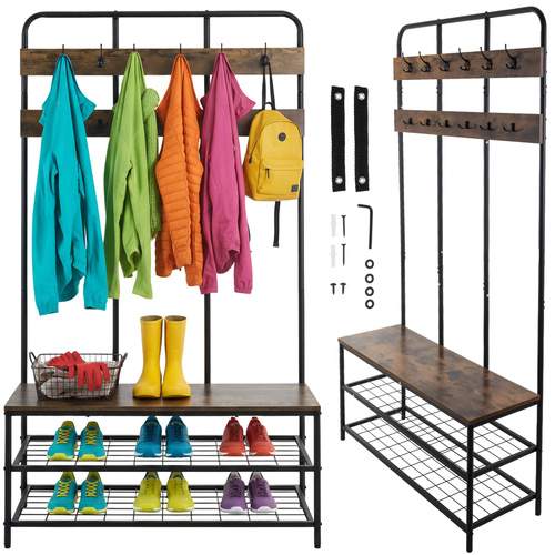 Stående hylde med bøjle – 182 cm, metalramme, 12 kroge