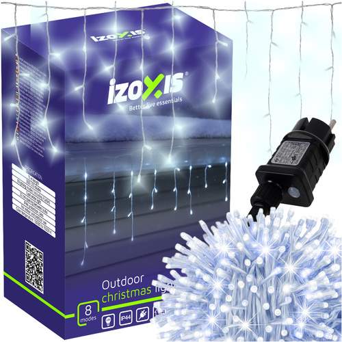 Udendørs julelys, 300 LED kold hvid, 15m, 8 tilstande