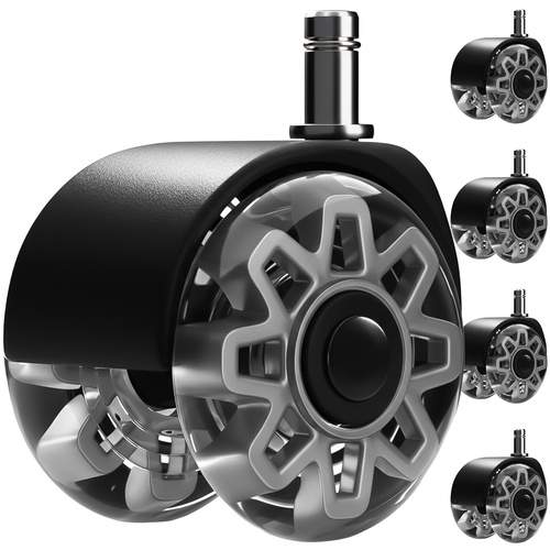 Grå 2,5" drejestolshjul, sæt med 5 – Stille, gulvsikre