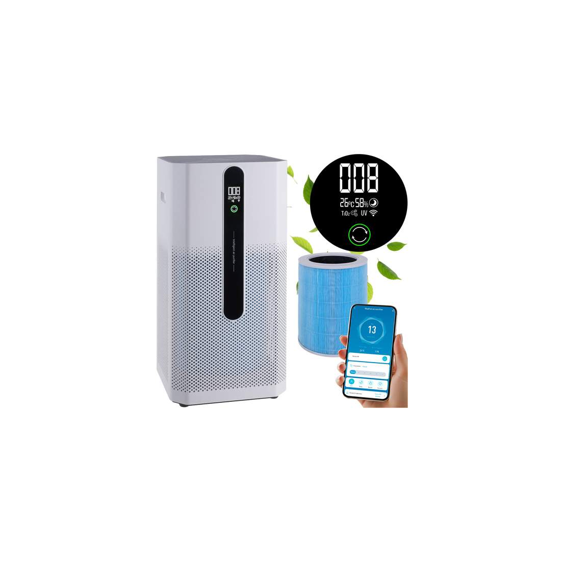 Luftrenser med HEPA H12, ionisering og WiFi-kontrol