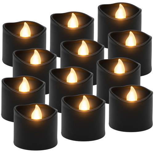 LED fyrfadslys, sort, 12-pak, realistisk flamme