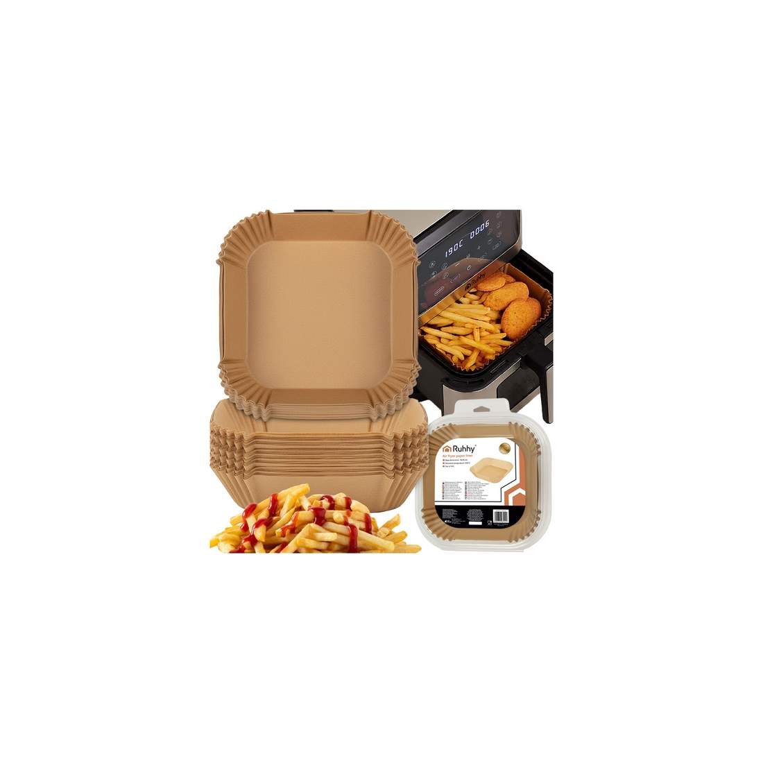 Pappersinsatser till airfryer, 100-pack – enkel rengöring, 16x16 cm | Hem & Hobby | Pryloteket