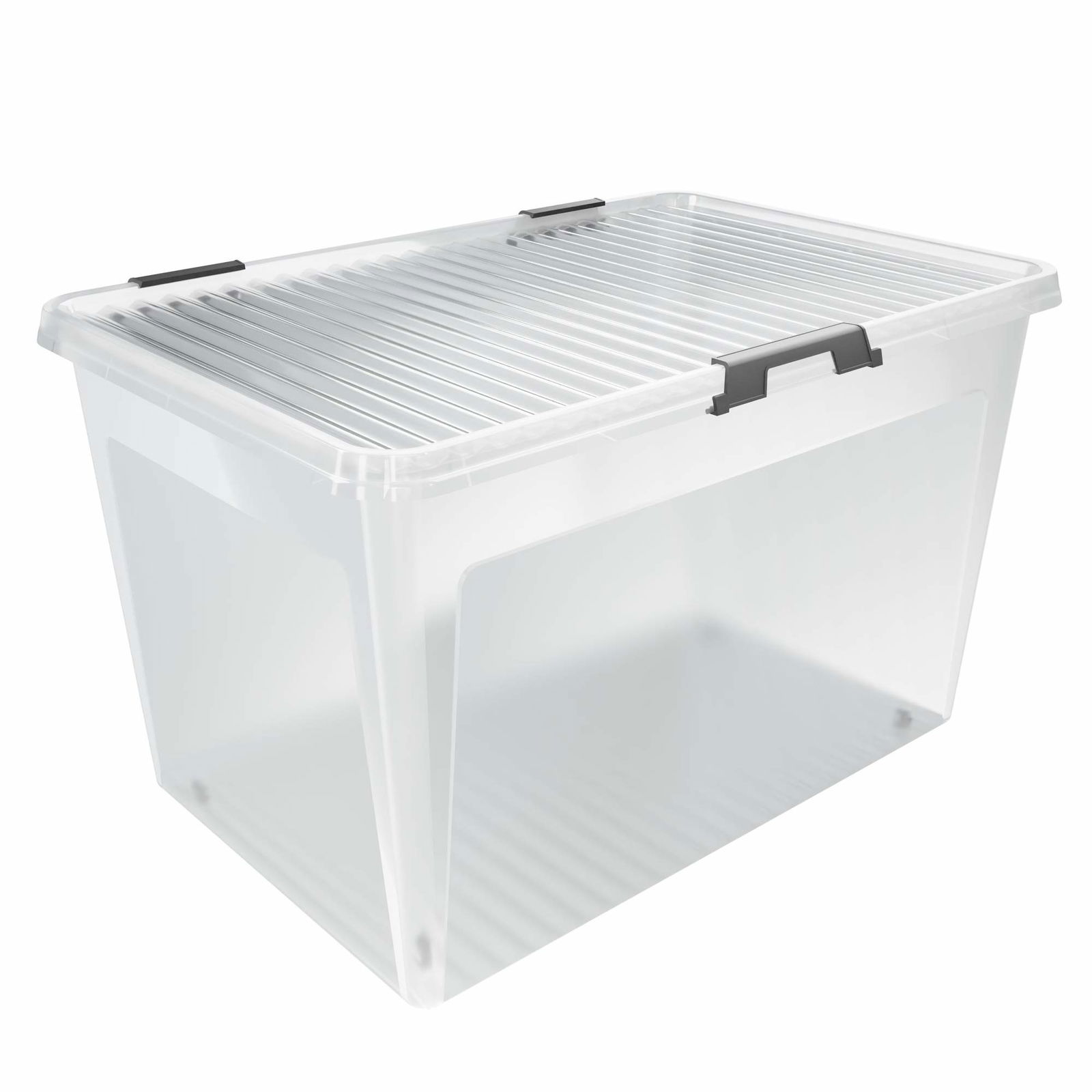 Opbevaringskasse med låg – klar, 60 l, 60 x 40 x 35 cm