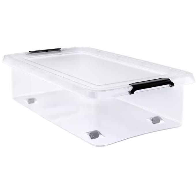 Genomskinlig förvaringslåda med lock, 30 l, 60 x 40 x 17 cm, stapelbar | Hem & Hobby | Pryloteket