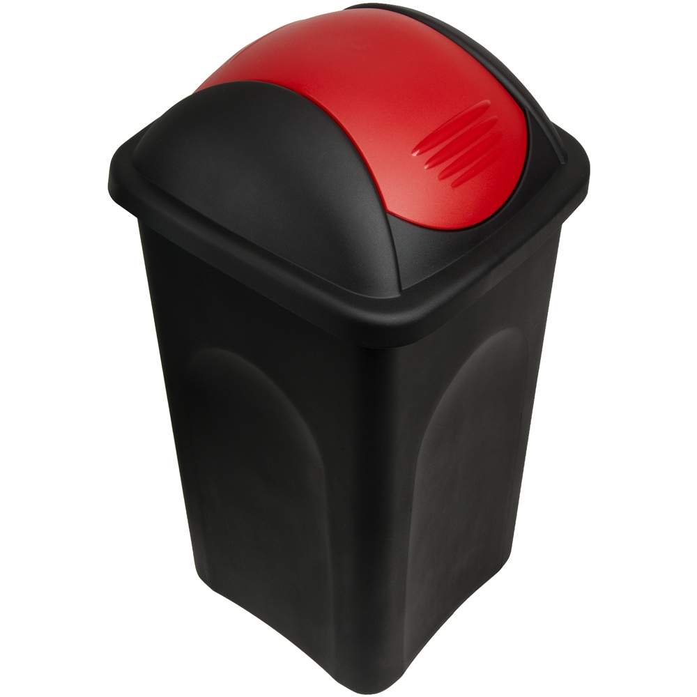 60L plastavfallskorg med svängbart lock – svart/röd | Hem & Hobby | Pryloteket