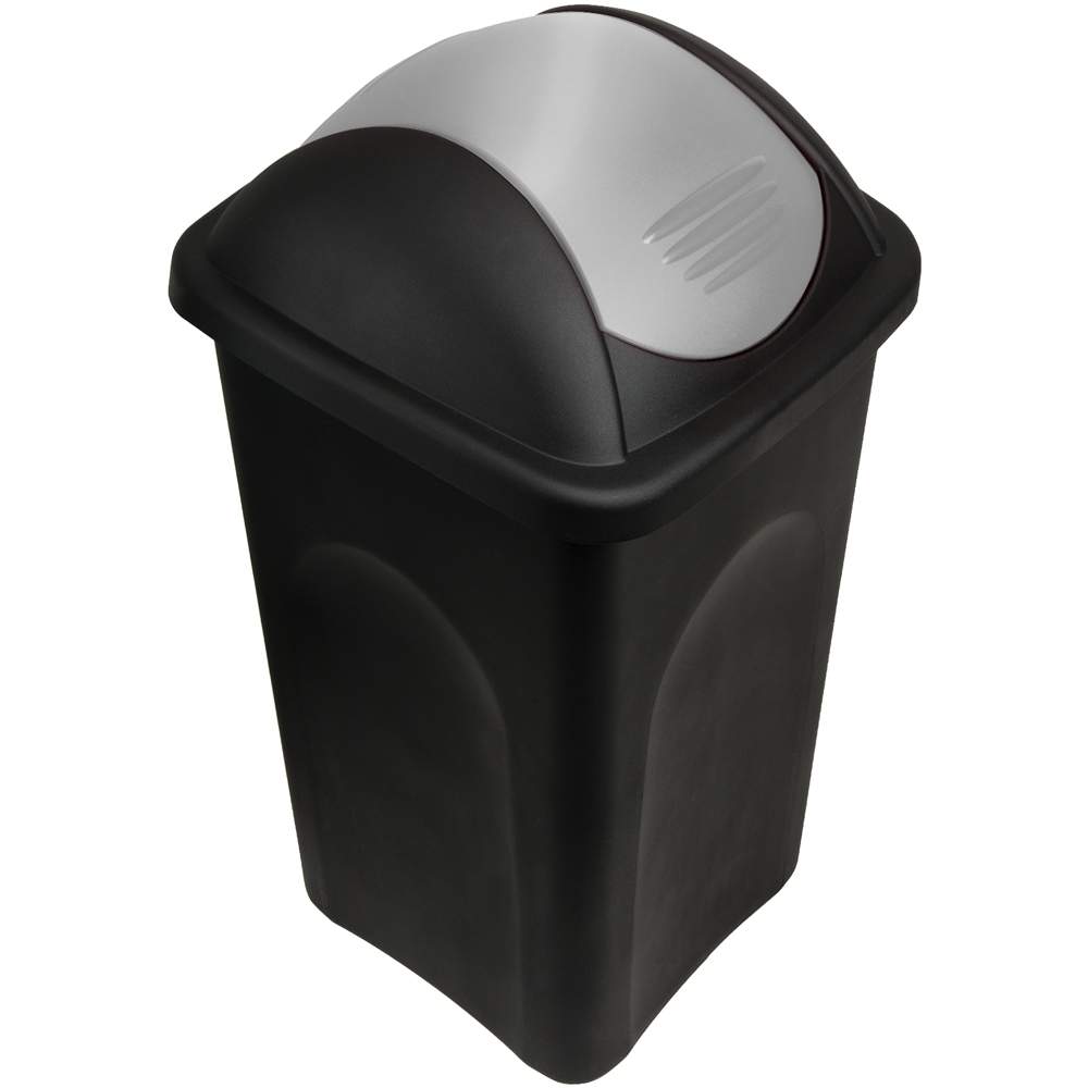 60L plastsoptunna med svängbart lock – svart/silver | Hem & Hobby | Pryloteket