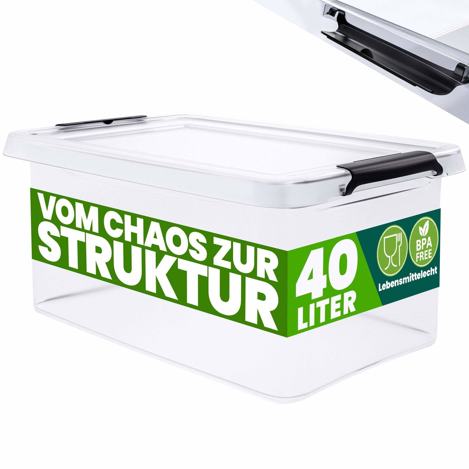 Opbevaringskasse transparent 58x39x26cm 40L stabelbar