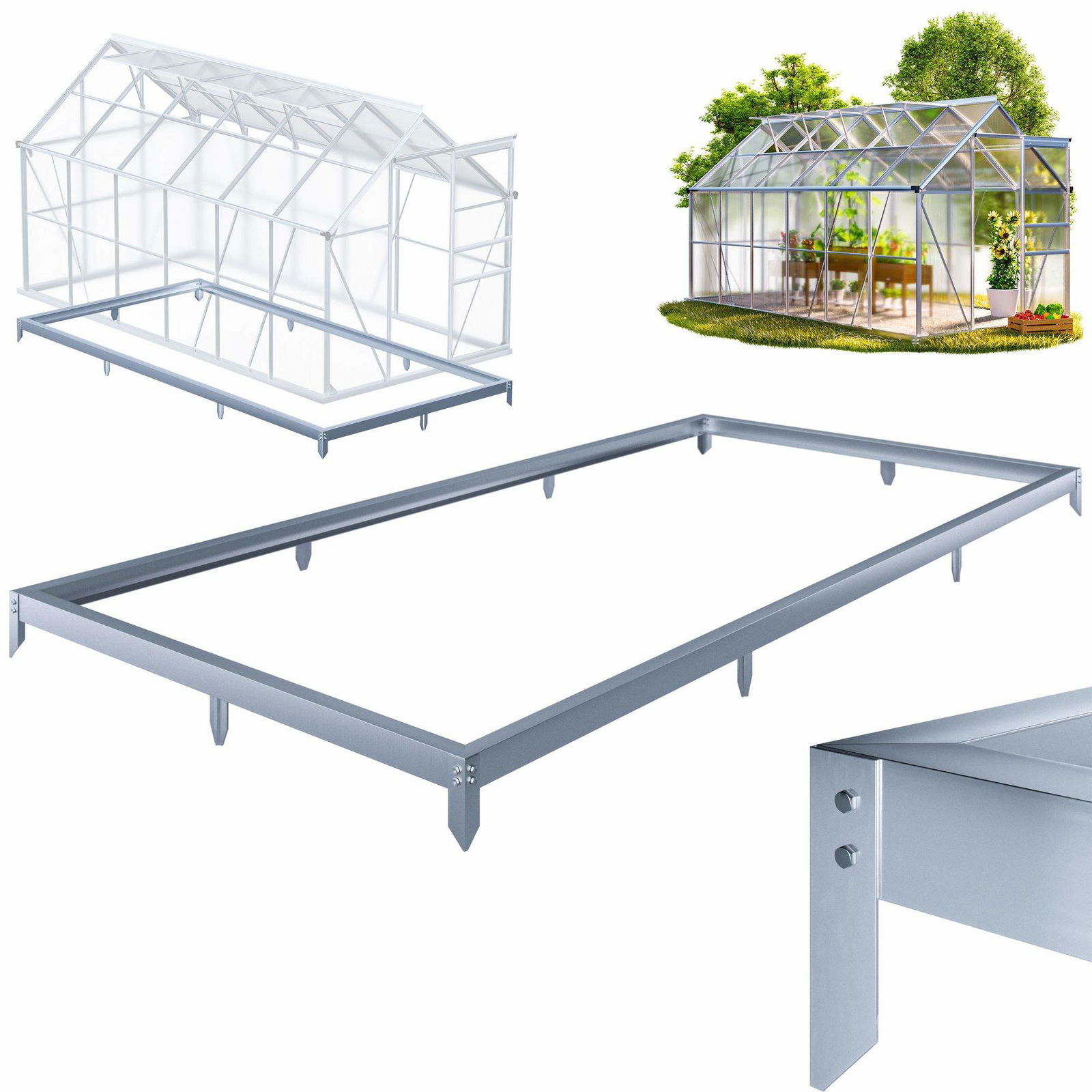 Stålfundament til drivhus 380x190x12cm galvaniseret