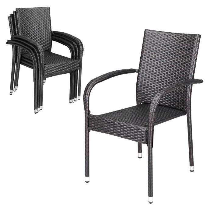 Polyrattan stabelstol Comfort sæt med 4 brune