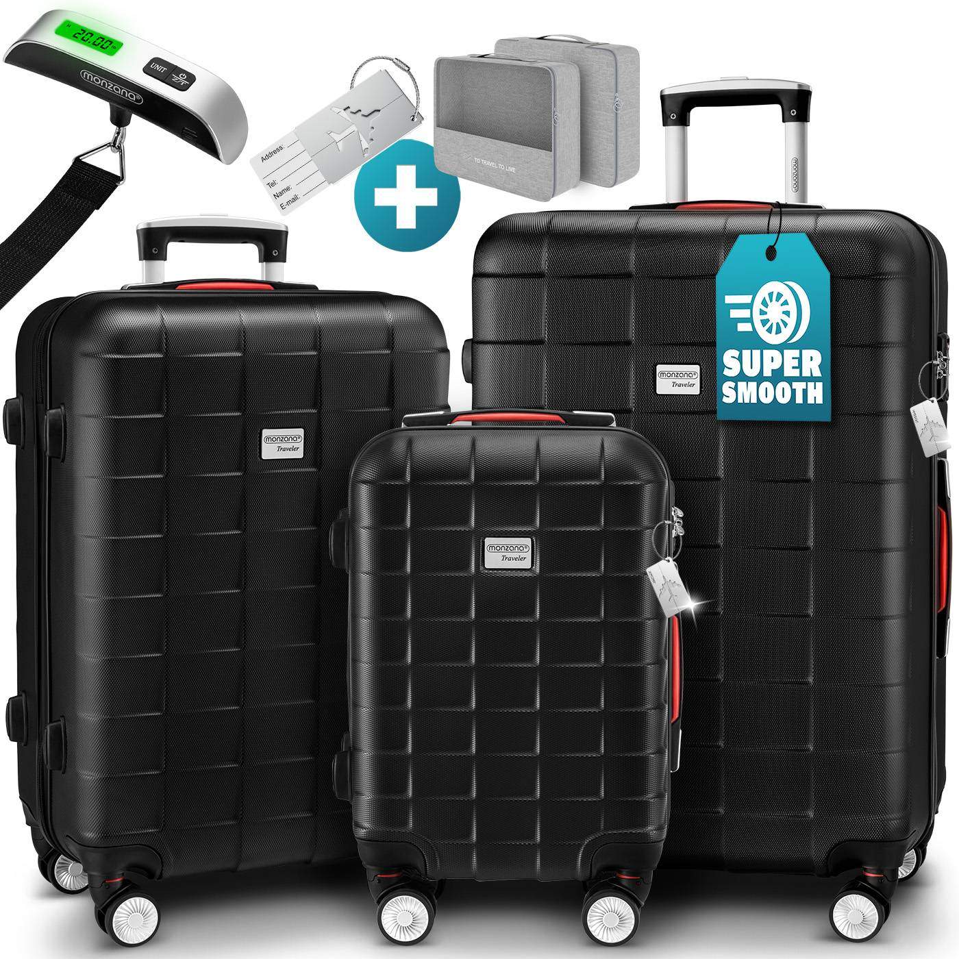3-delat svart ABS-bagageset med TSA-lås och hjul | Hem & Hobby | Pryloteket
