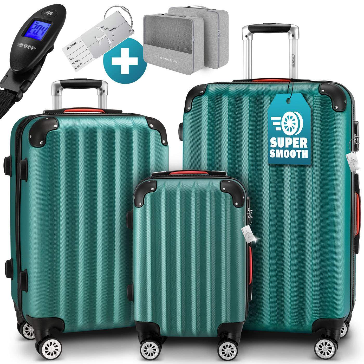 3-delat grönt ABS-bagageset med 360 hjul | Hem & Hobby | Pryloteket