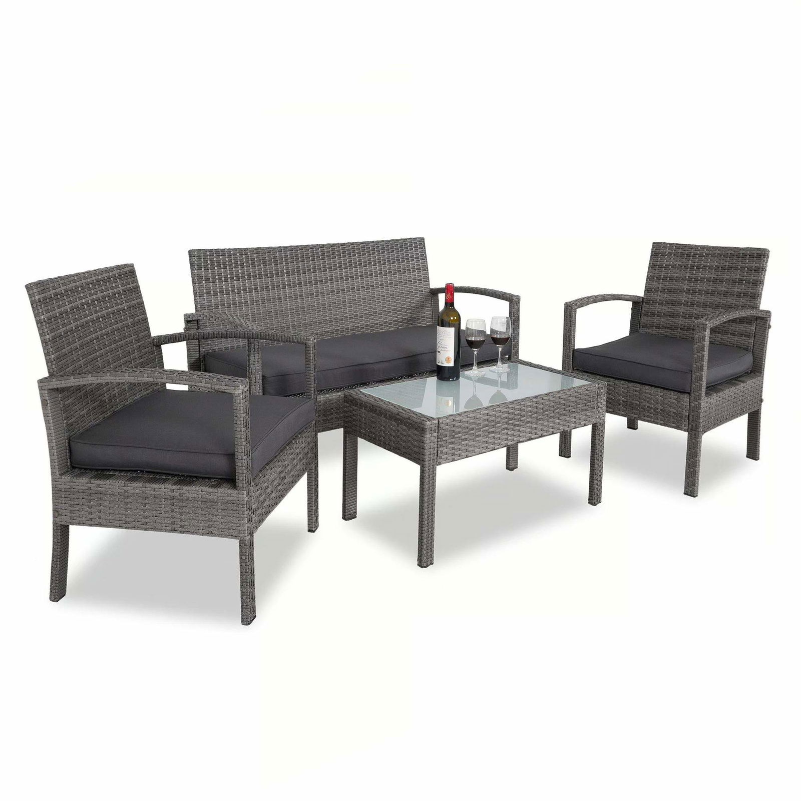 Polyrattan havesiddegruppe 4 dele grå/antracit