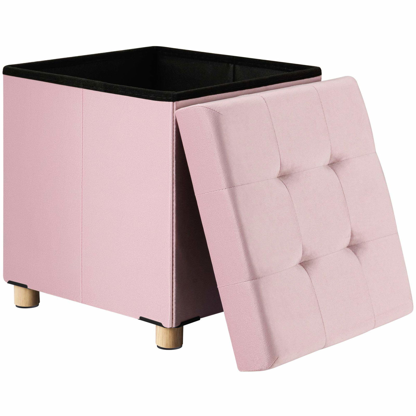 Skammel lyserød fløjl 42x38x38cm foldbar