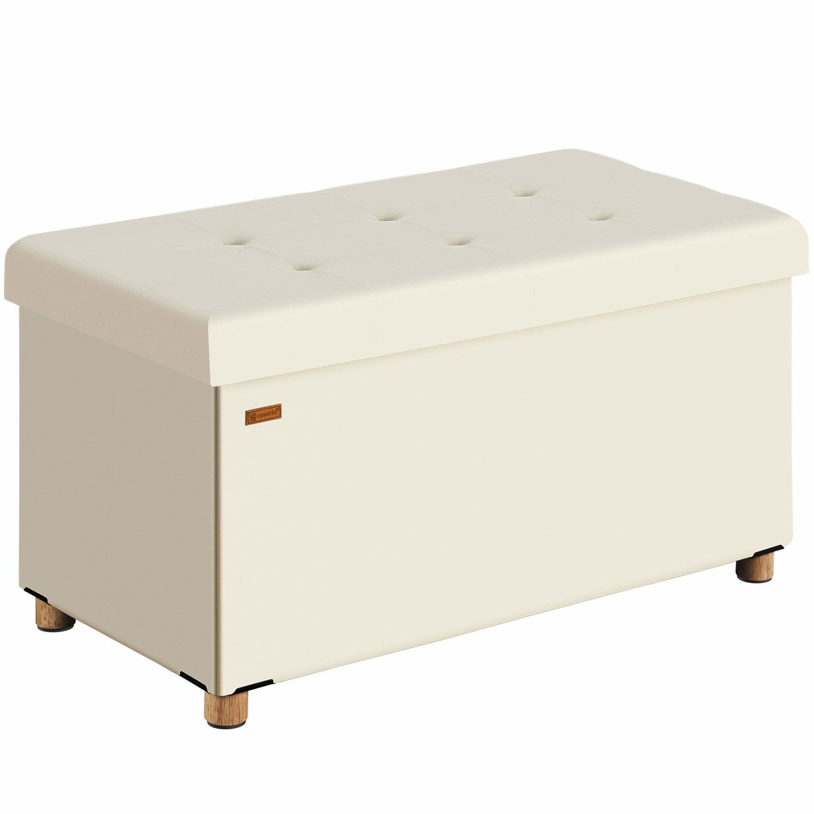Bænk beige velour 76x38x42cm foldbar med opbevaringsplads