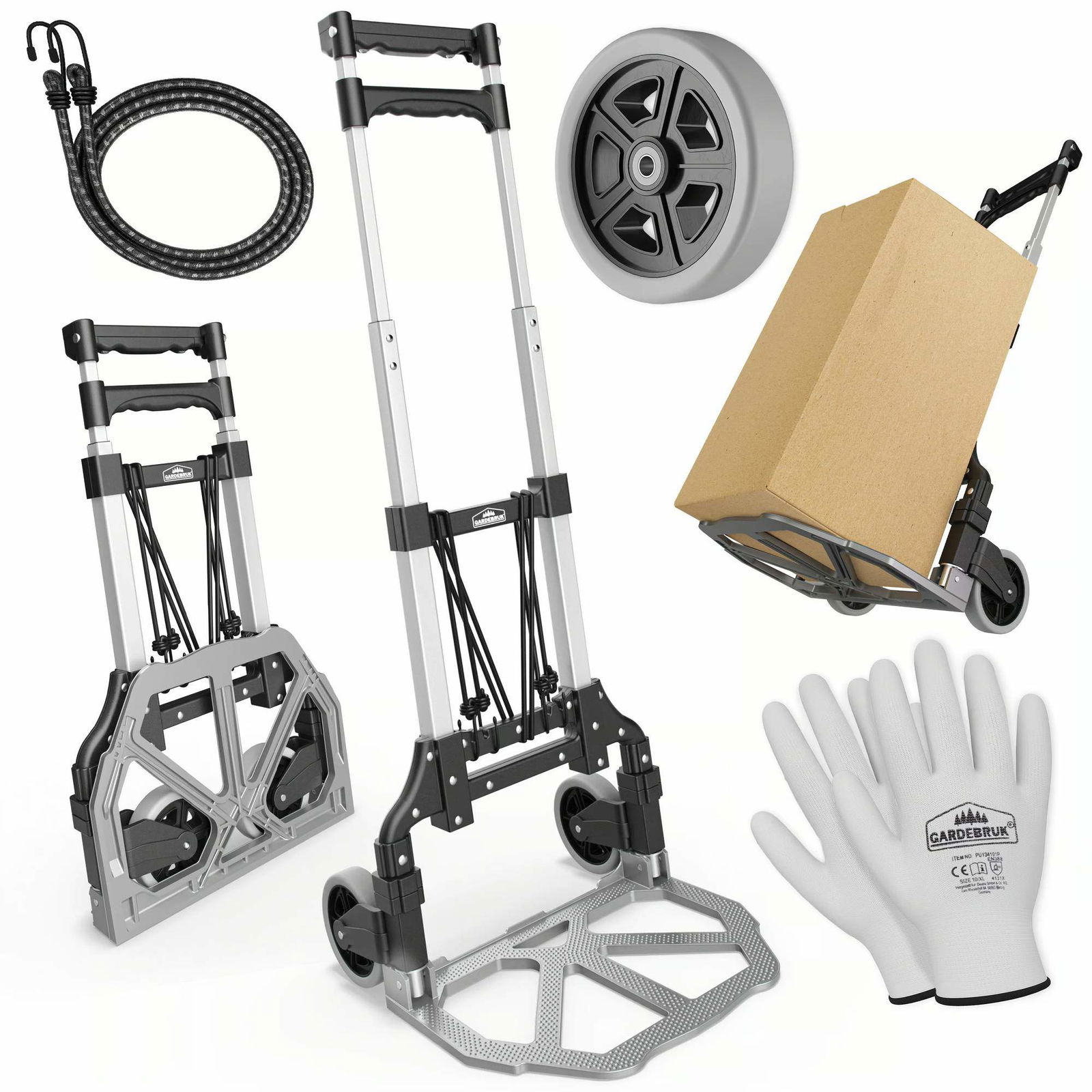 Sækkevogn sølv/sort aluminium 80 kg højdejusterbar