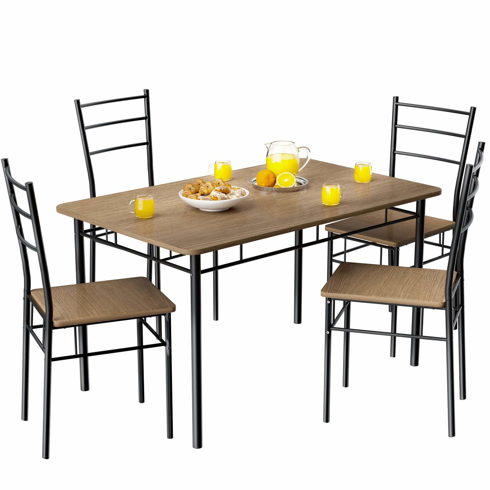 5-delt spisebordssæt, brun MDF og metal, pladsbesparende design