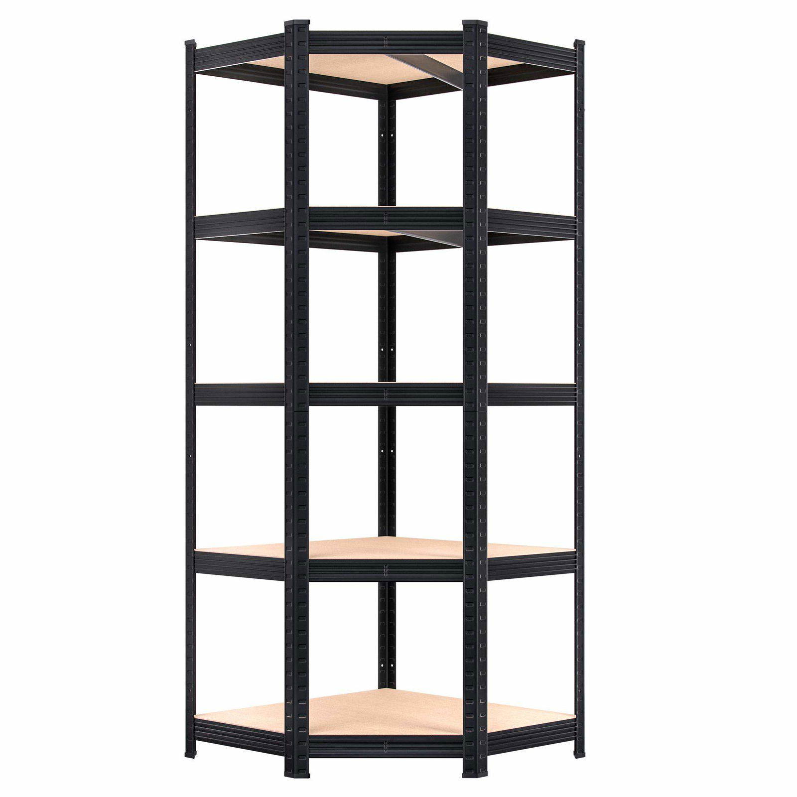 Kraftig sort hjørnehylde, 180x70x40cm, 875kg kapacitet