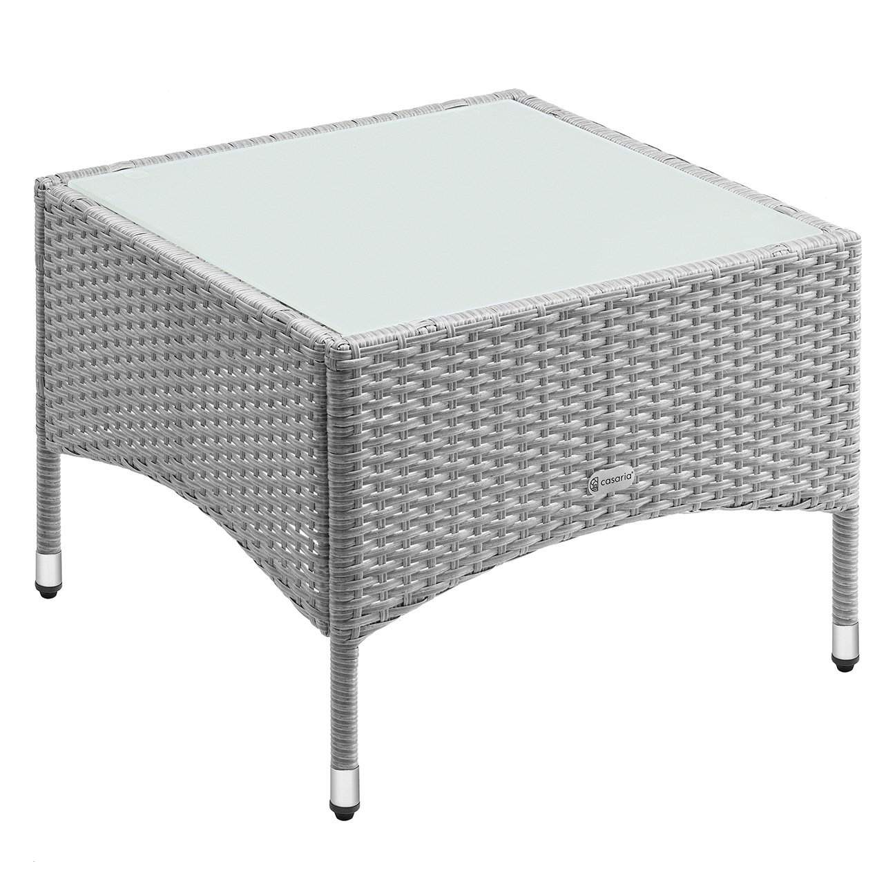 Polyrattan sidebord, gråt, 58x58x42cm, glasplade