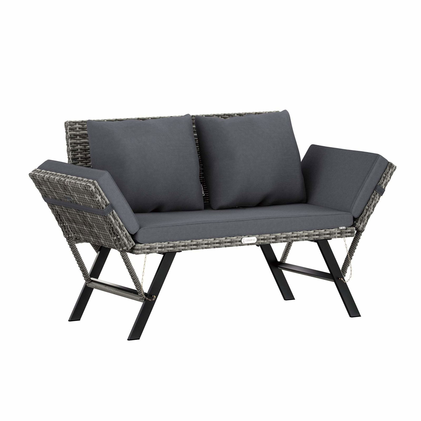 Polyrattan havebænk – grå, 176x56x81cm, 2-i-1 liggestol