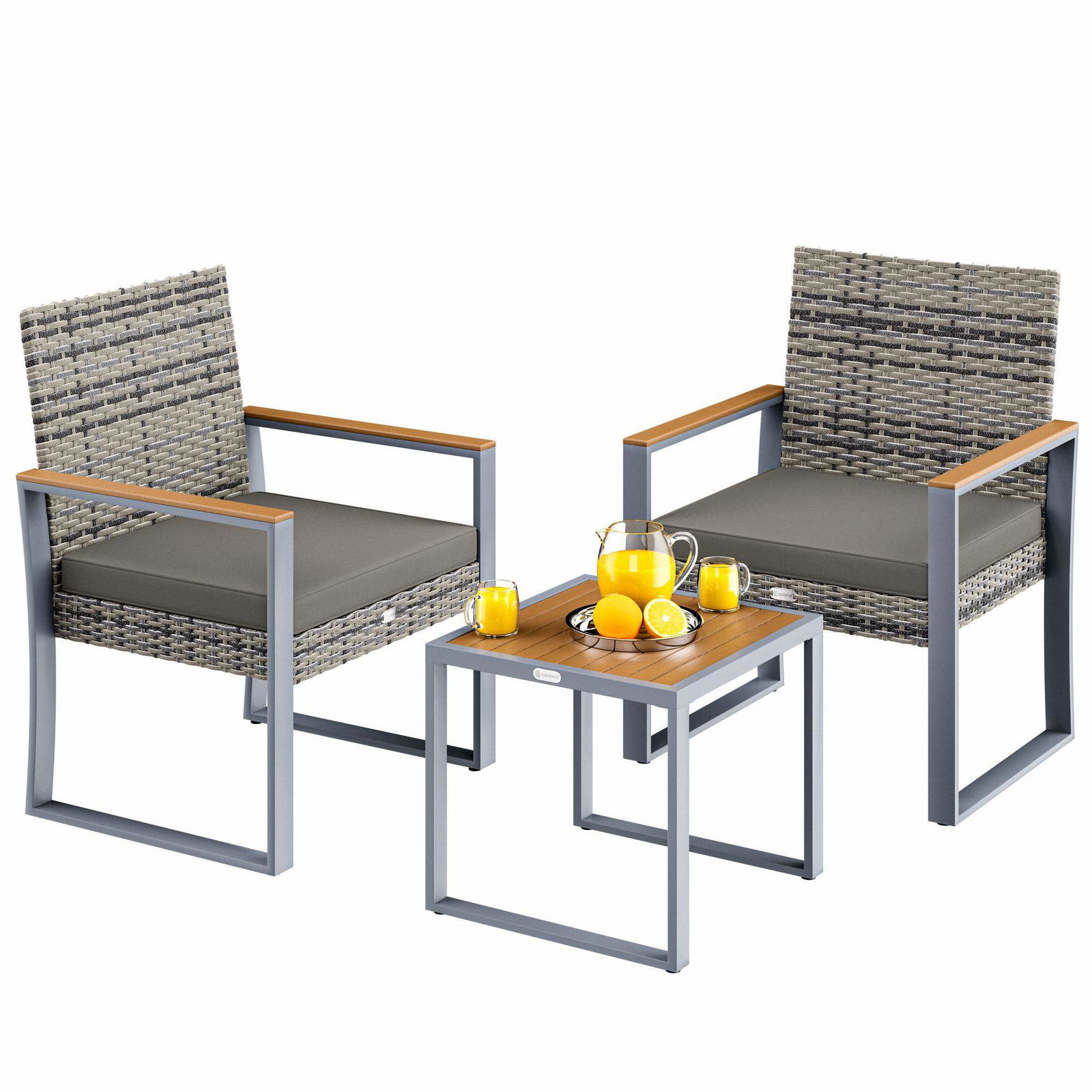 Polyrattan 3-delt havesæt, grå akacie, justerbar