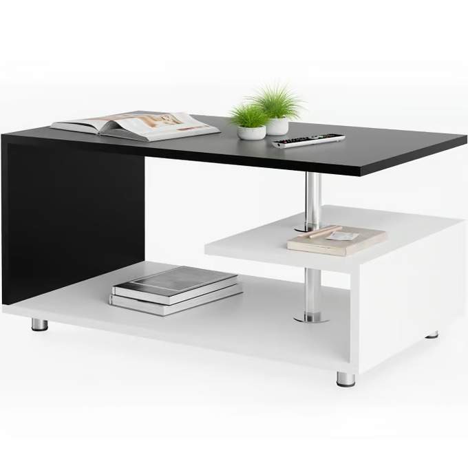 Sofabord 95x55x50cm, Hvid/Sort, Moderne Design